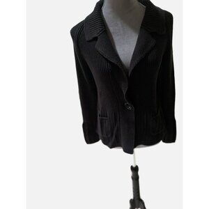 VTG Lauren Ralph Lauren Women Black Sweater RN# 54050 Chunky With Pockets SizeM.